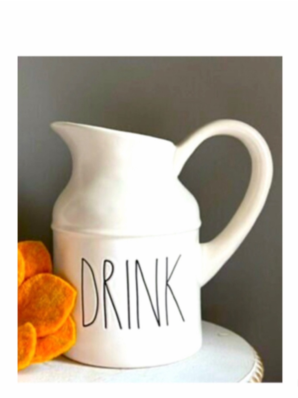 NEW Rae Dunn DRINK White Ceramic Pitcher Farmhouse Milk Jug Vase